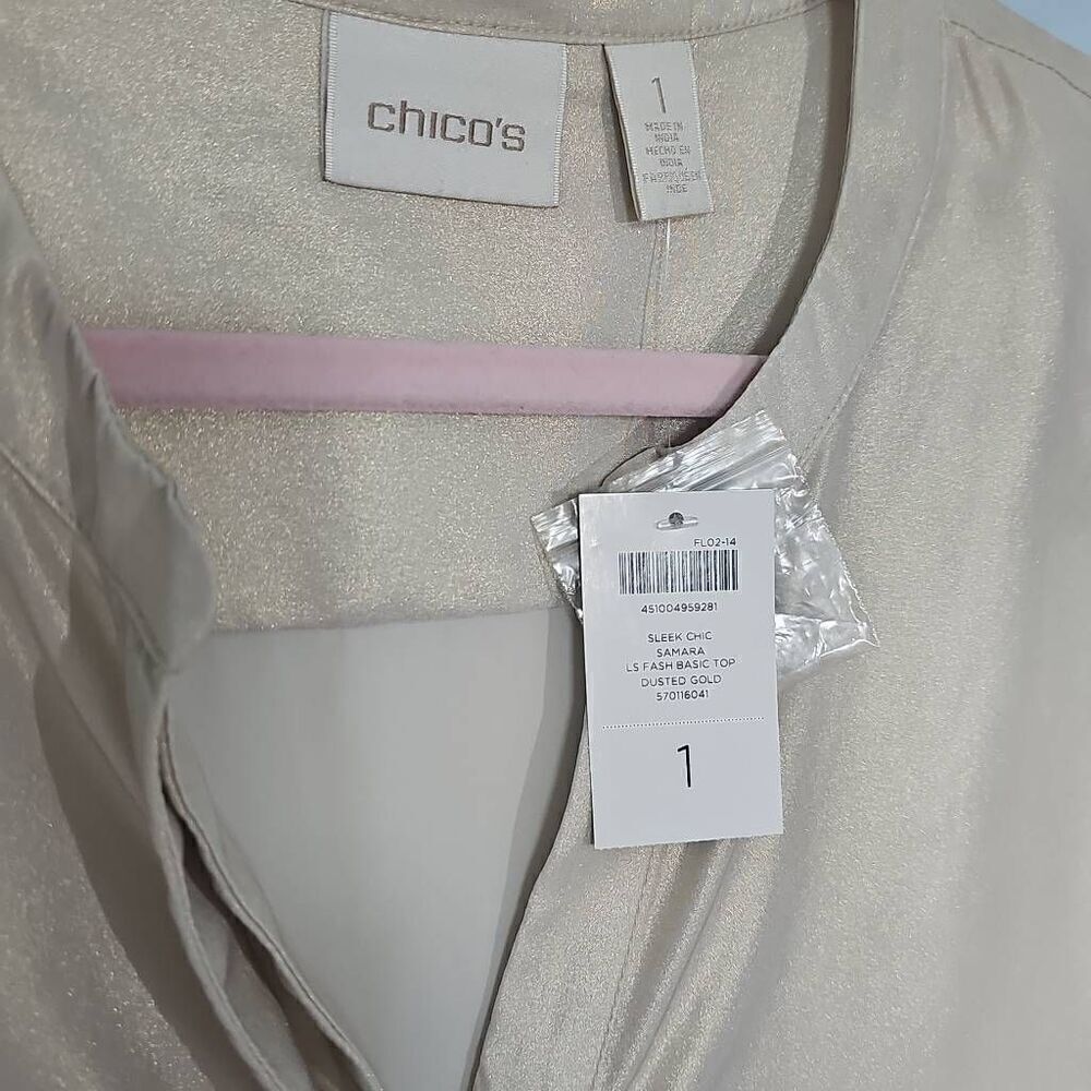 Chico's Dusted Gold Blouse, NWT, Size Medium U.S. - Picture 3 of 7